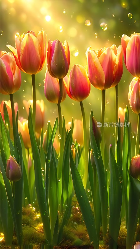 阳光下的郁金香盛开