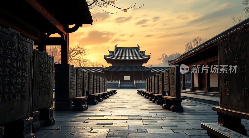 古寺晨曦碑廊静立