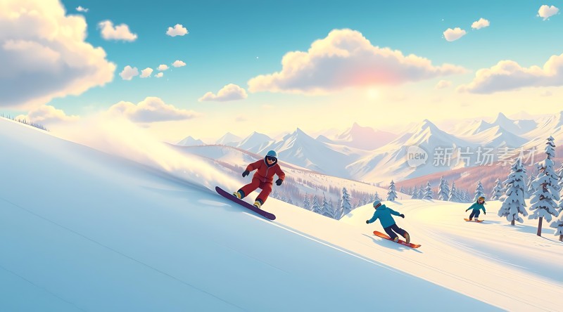 雪地滑板者挑战极限享受冬日激情！