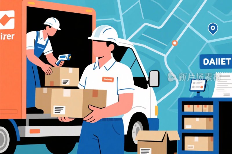 物流配送场景插画