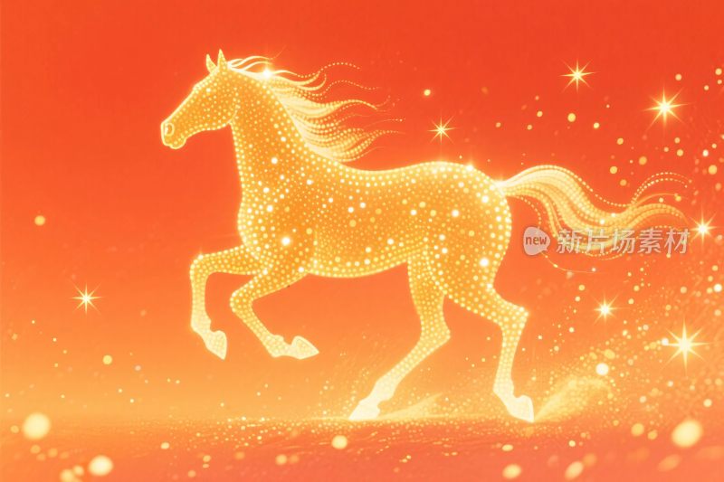 金色奔马星光插画