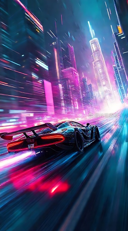 赛博朋克之夜疾驰的未来座驾