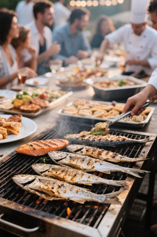 户外烧烤聚餐场景