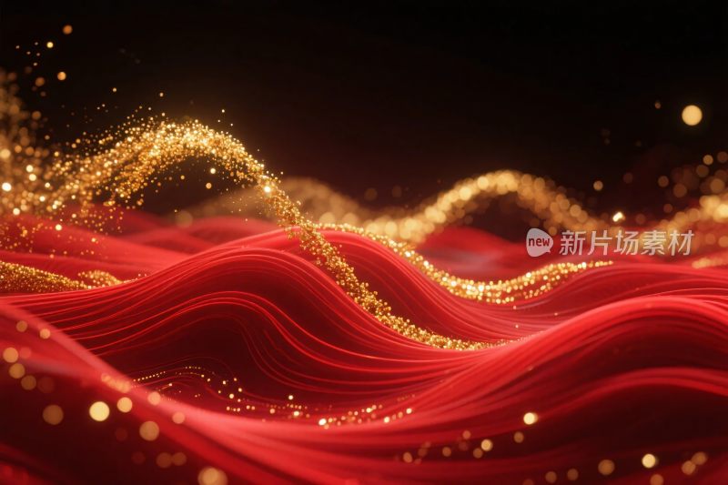 红色绸缎金色光斑艺术图