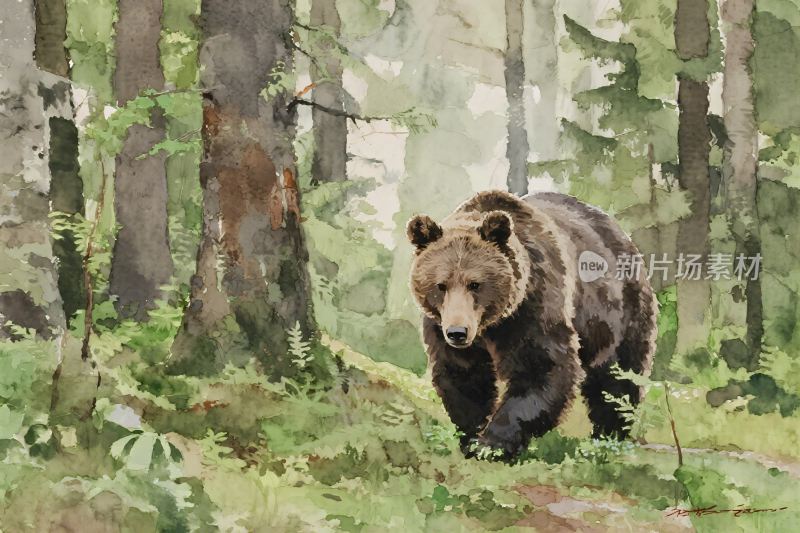 森林中的熊插画