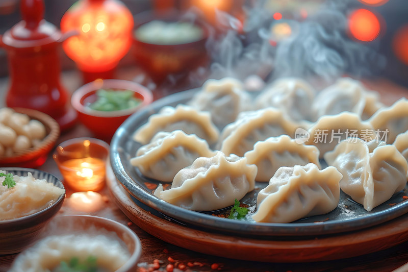 新年背景团圆饺子美食