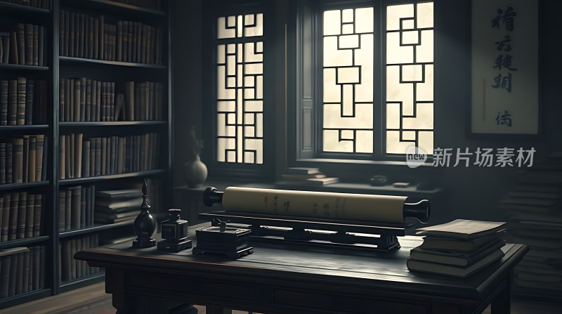 古风书房书卷墨香