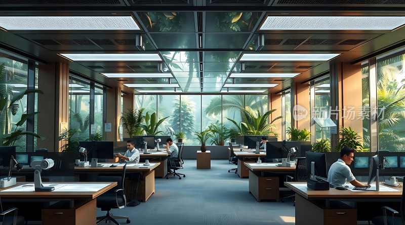 现代办公空间绿意盎然的工作环境