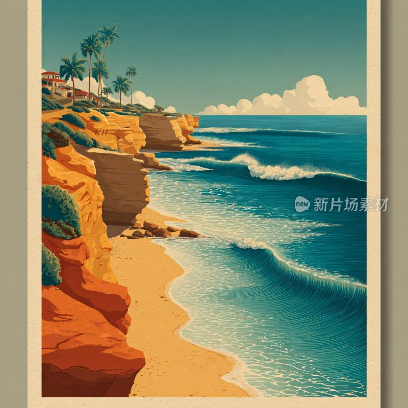 海边悬崖风景插画