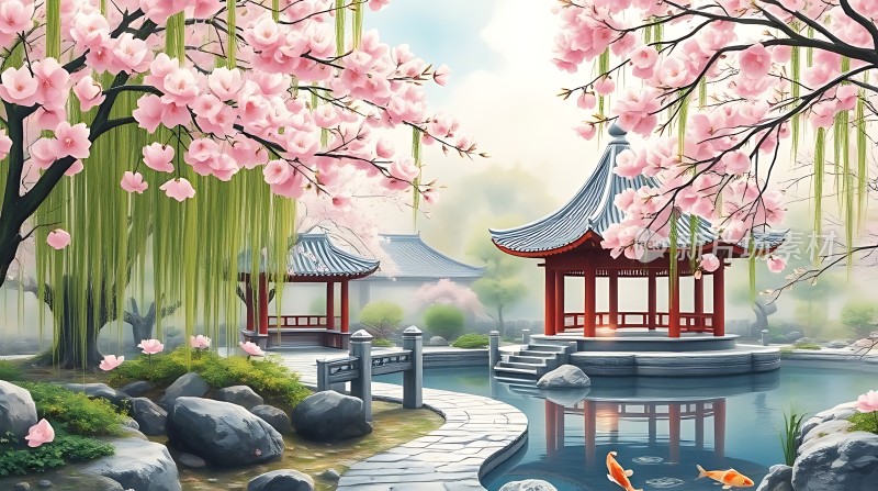 春意盎然古亭湖畔