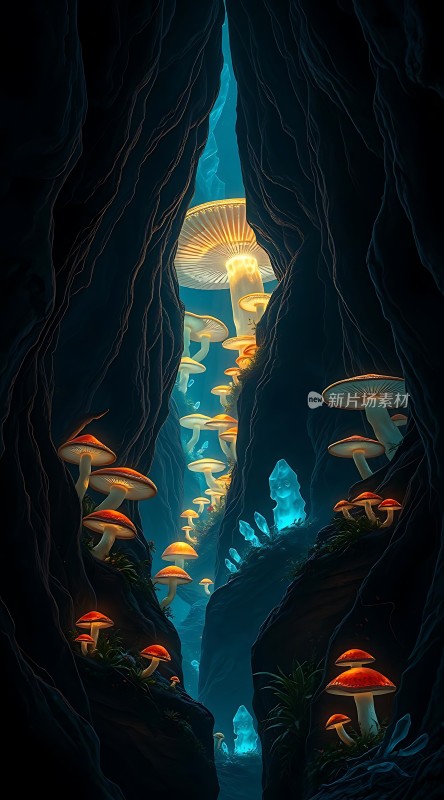 神秘洞穴中的奇幻蘑菇世界