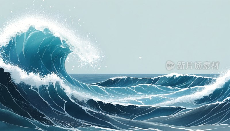 海浪巨浪画卷