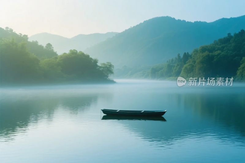 山水湖面小船风光