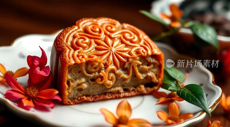 精致月饼美味诱人传统节日佳品