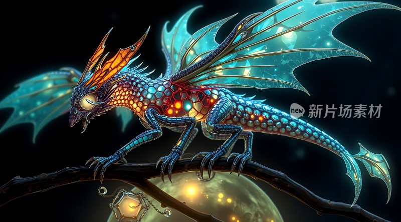 神秘龙影夜空下的奇幻生物