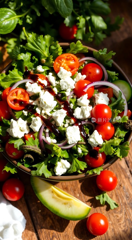 阳光下的清新沙拉色彩鲜艳食材丰富