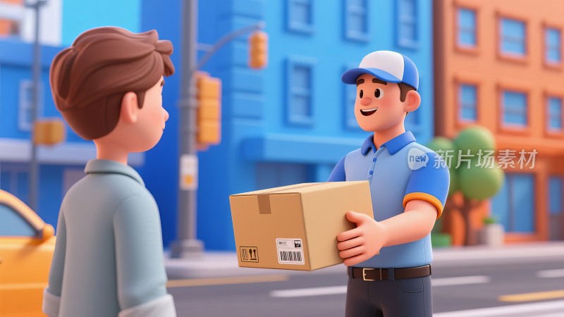 卡通快递员包裹物流配送上门