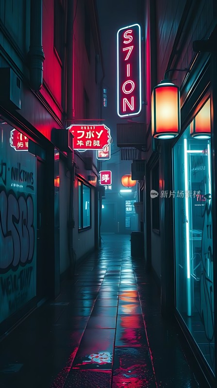 霓虹灯下的繁华小巷