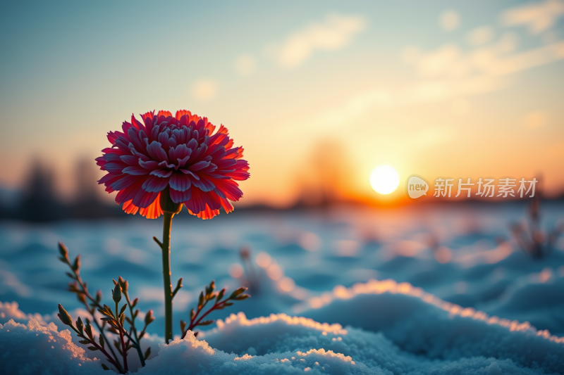 一朵花在雪地里太阳高清风景风光图片