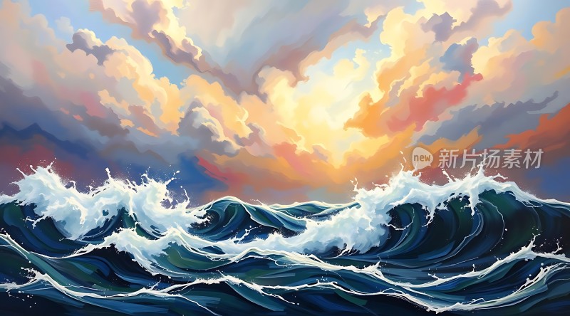 日落下的汹涌波涛