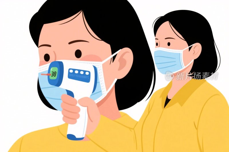 戴口罩测体温插画