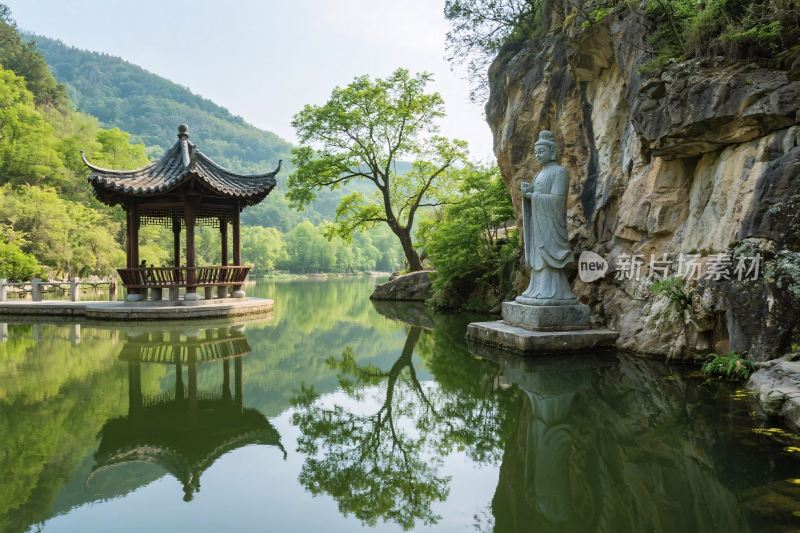 山水古亭佛像景观