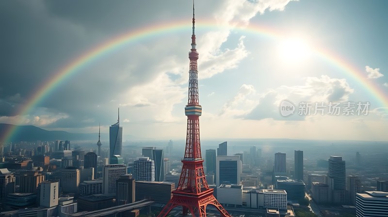 彩虹下的城市地标