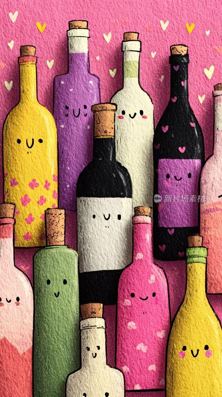 可爱笑脸酒瓶插画