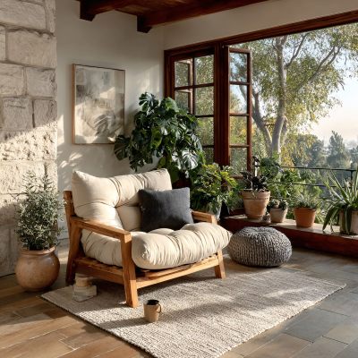 温馨室内窗边休闲角落场景