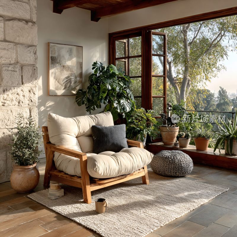 温馨室内窗边休闲角落场景