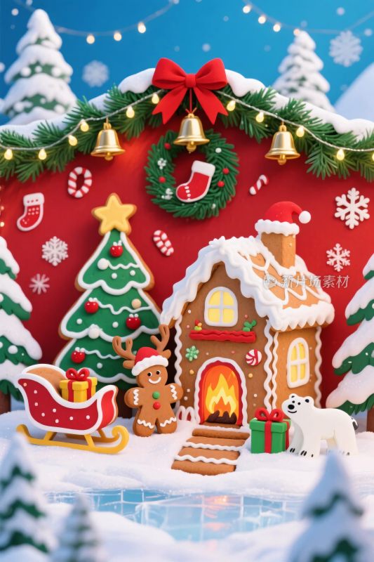 圣诞温馨小屋插画