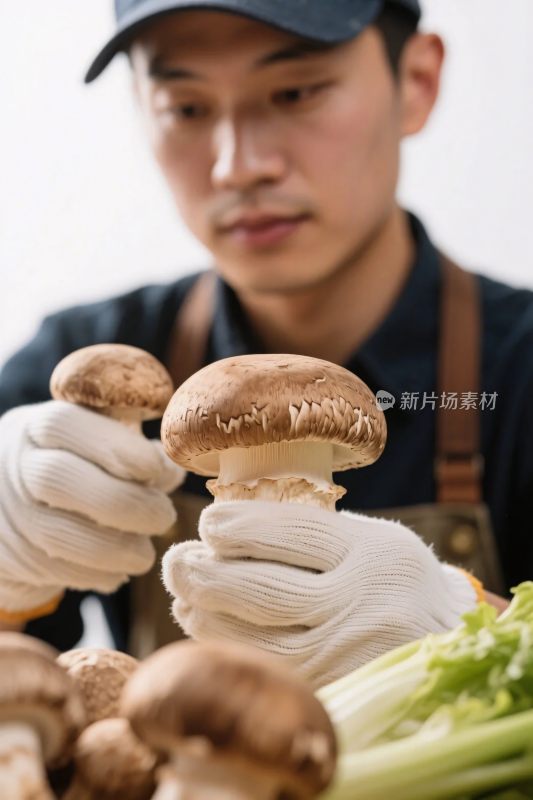 厨师展示香菇食材