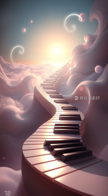 钢琴键梯通向云端