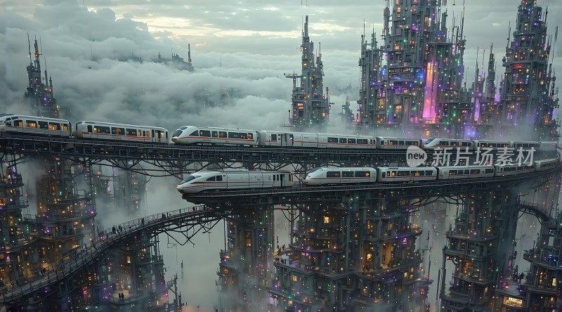 未来之城悬浮列车与摩天大楼