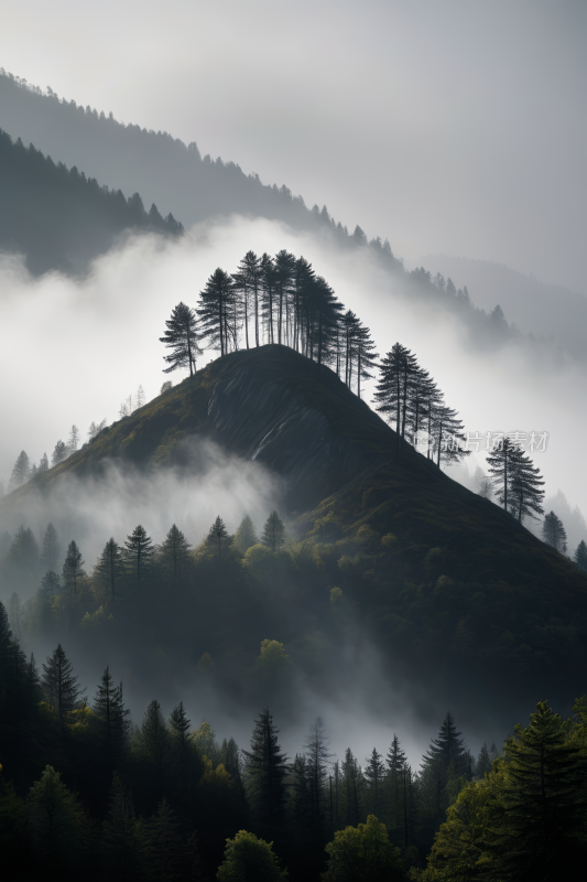 山上的树木雾高清风景图片