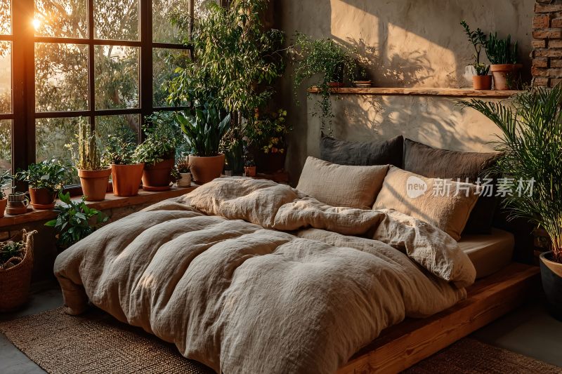 温馨绿植环绕的卧室场景