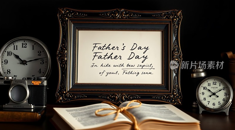 父亲节礼物复古相框配时钟相机书籍