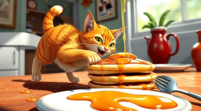 橘猫偷吃糖浆煎饼 橘猫偷吃糖浆煎饼