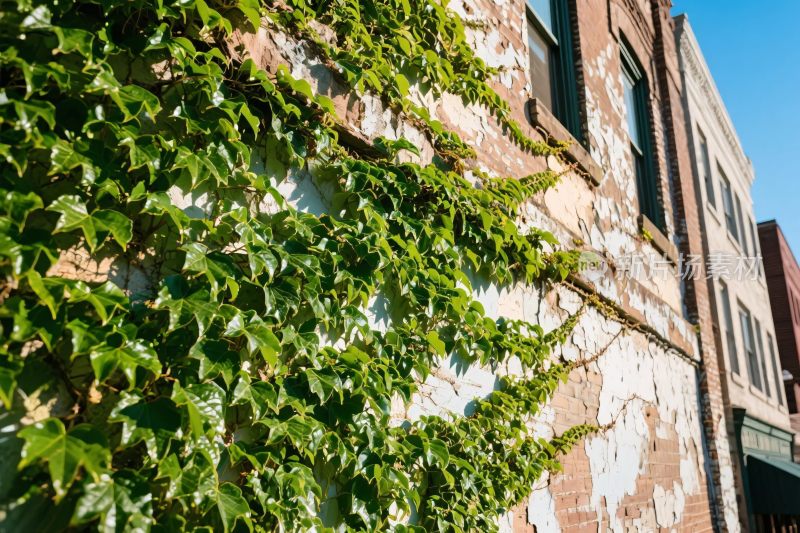 藤蔓覆盖旧建筑墙面