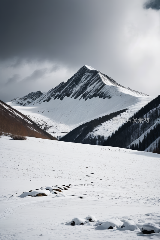 一座雪高山清风景摄影图片