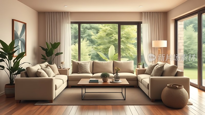 现代简约客厅自然光线充足家具布置温馨舒适