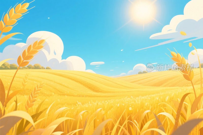 金黄麦田插画风景