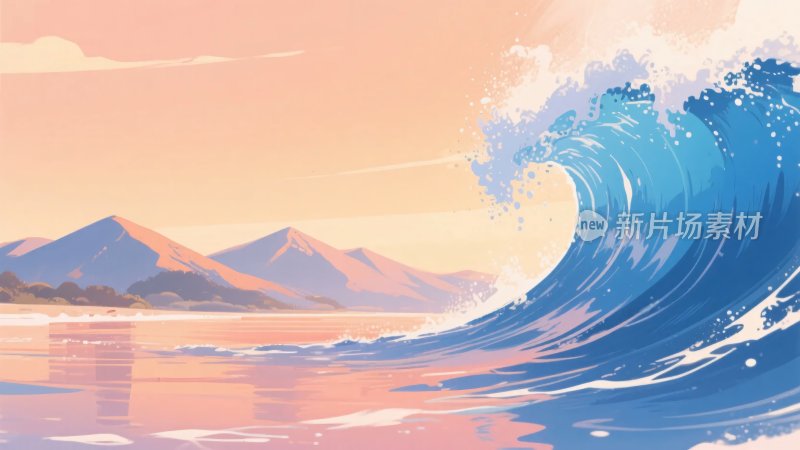 海边壮丽的巨大波浪景观