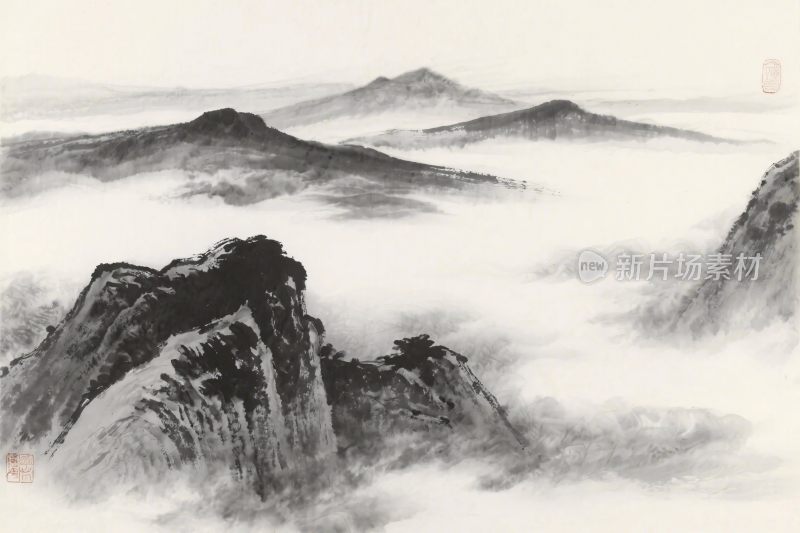 水墨山水云雾画卷