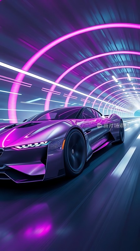 紫色未来座驾隧道疾驰显速度