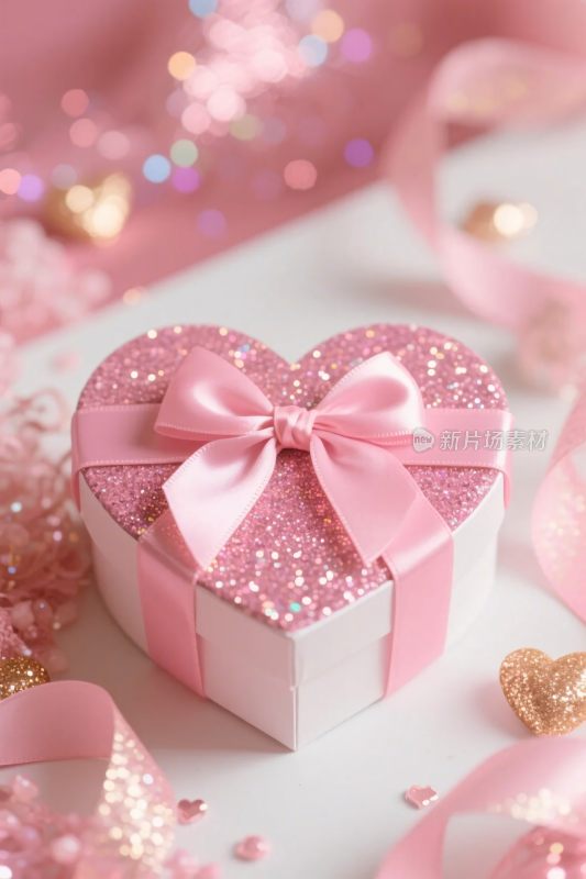 粉色心形礼盒爱心装饰