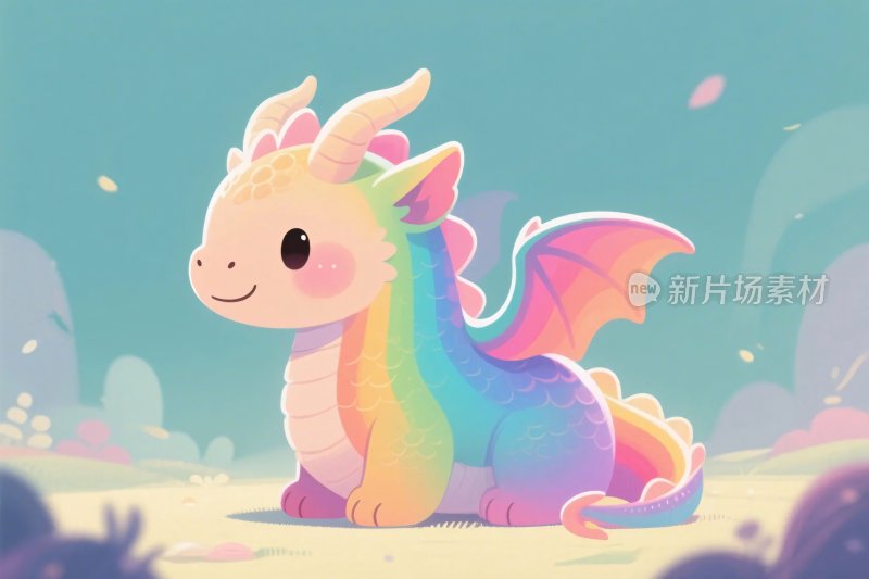 彩虹卡通小龙插画