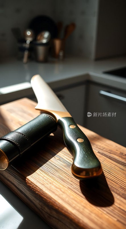 阳光下的厨刀与砧板