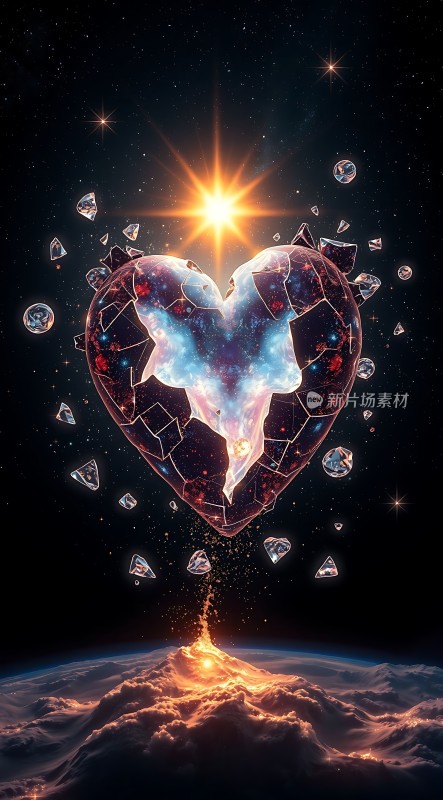 破碎的心形宝石与宇宙星辰
