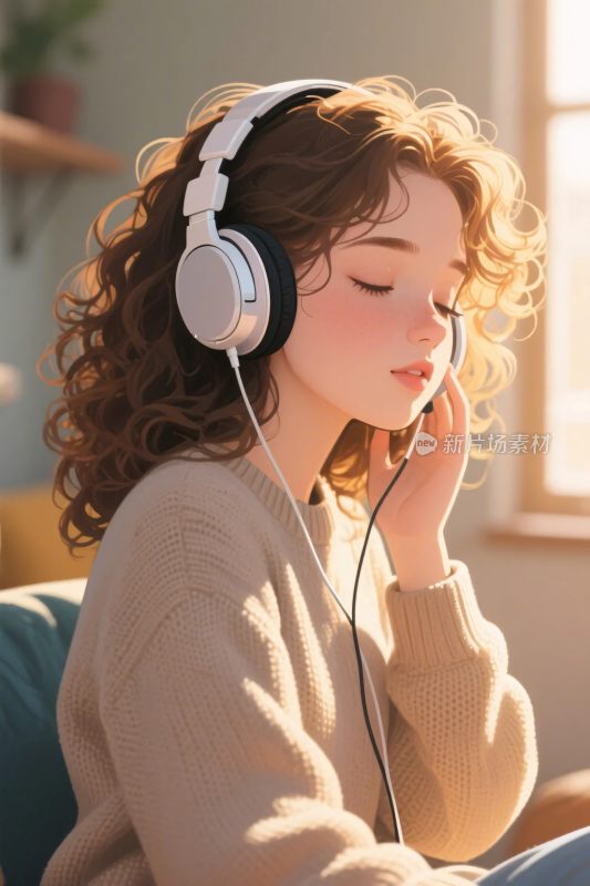 女子听音乐戴耳机